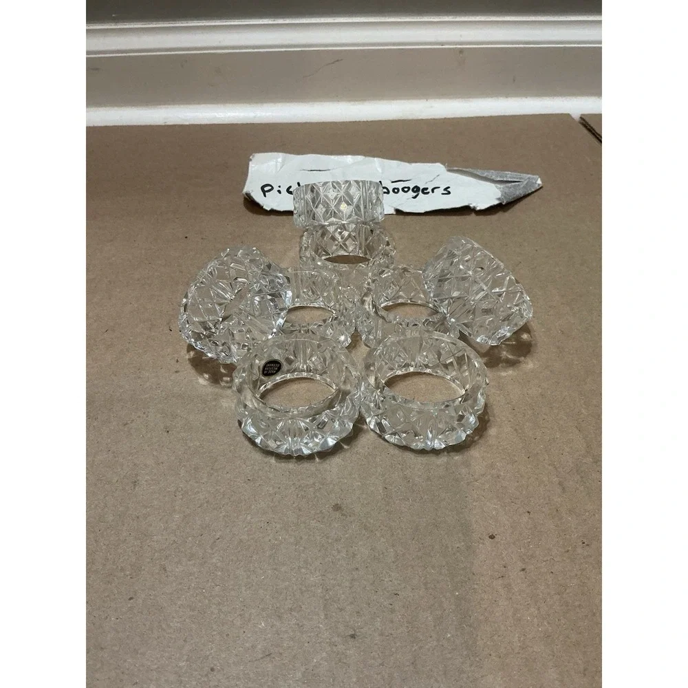 Vintage Napkin Rings Set of 8 Clear Diamond Cut Western Germany Mid Century